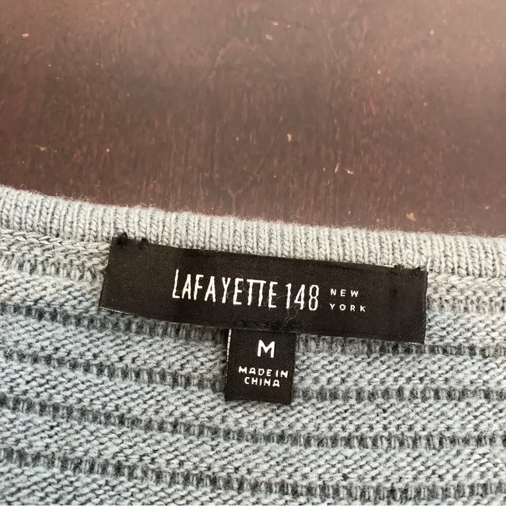 Lafayette 148 New York blue green ribbed wool cashmere blend sweater size Medium